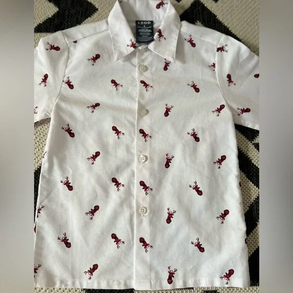 IZOD kids button down Christmas shirt with buffalo plaid reindeer accents - Picture 2 of 4